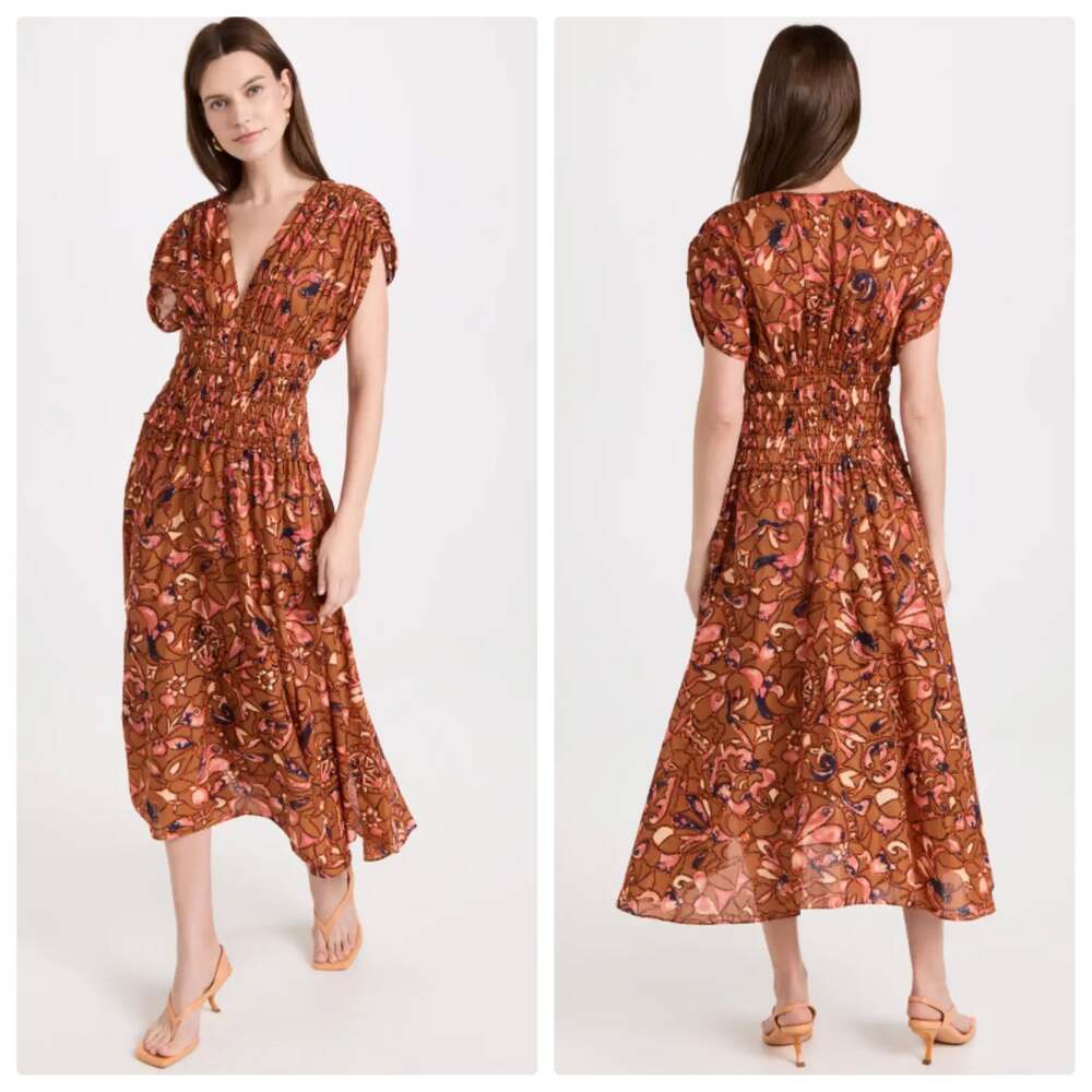 NEW ALC Brown Floral Midi Dress